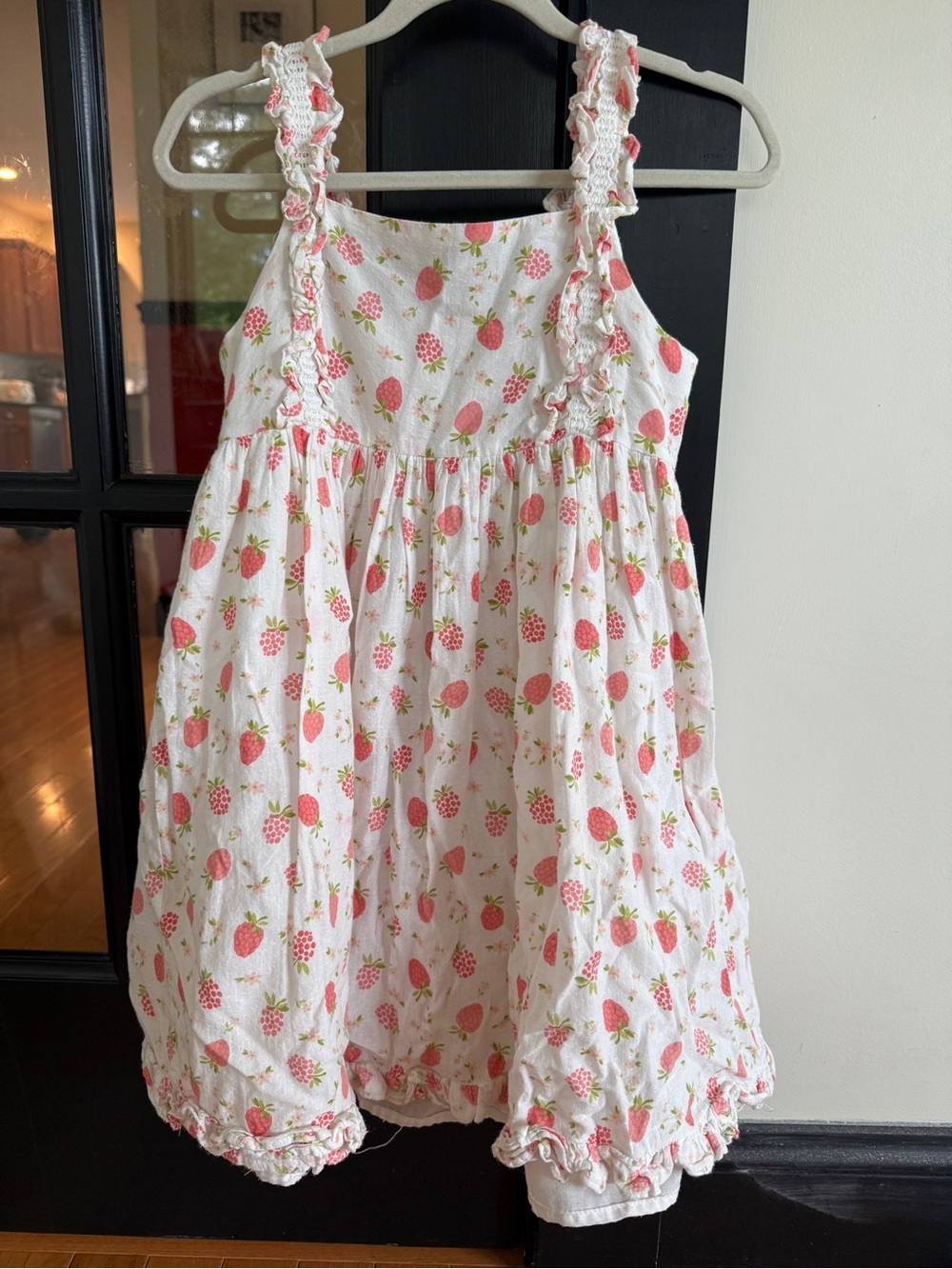 Joie White Dress with Pink Strawberry Print and Ruffle Straps